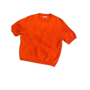 SOFT GOAT Orange Fuzzy Cashmere  Sleeve Sweater Top Size S